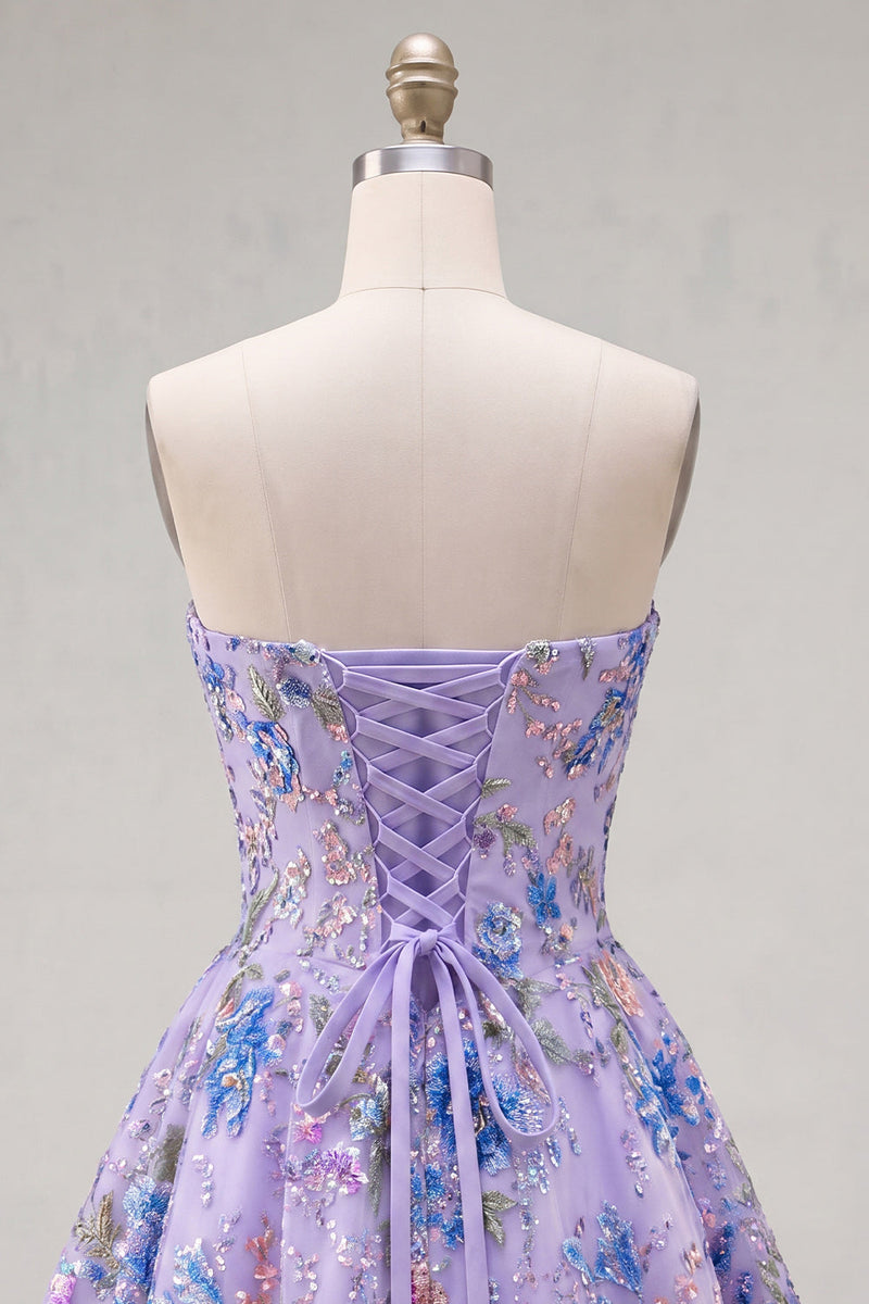 Load image into Gallery viewer, Sparkly Pink Floral Beaded Strapless A Line Short Birthday Party Dress
