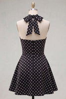 Load image into Gallery viewer, Black White Dot A Line Keyhole Halter Short Birthday Party Dress
