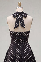 Load image into Gallery viewer, Black White Dot A Line Keyhole Halter Short Birthday Party Dress