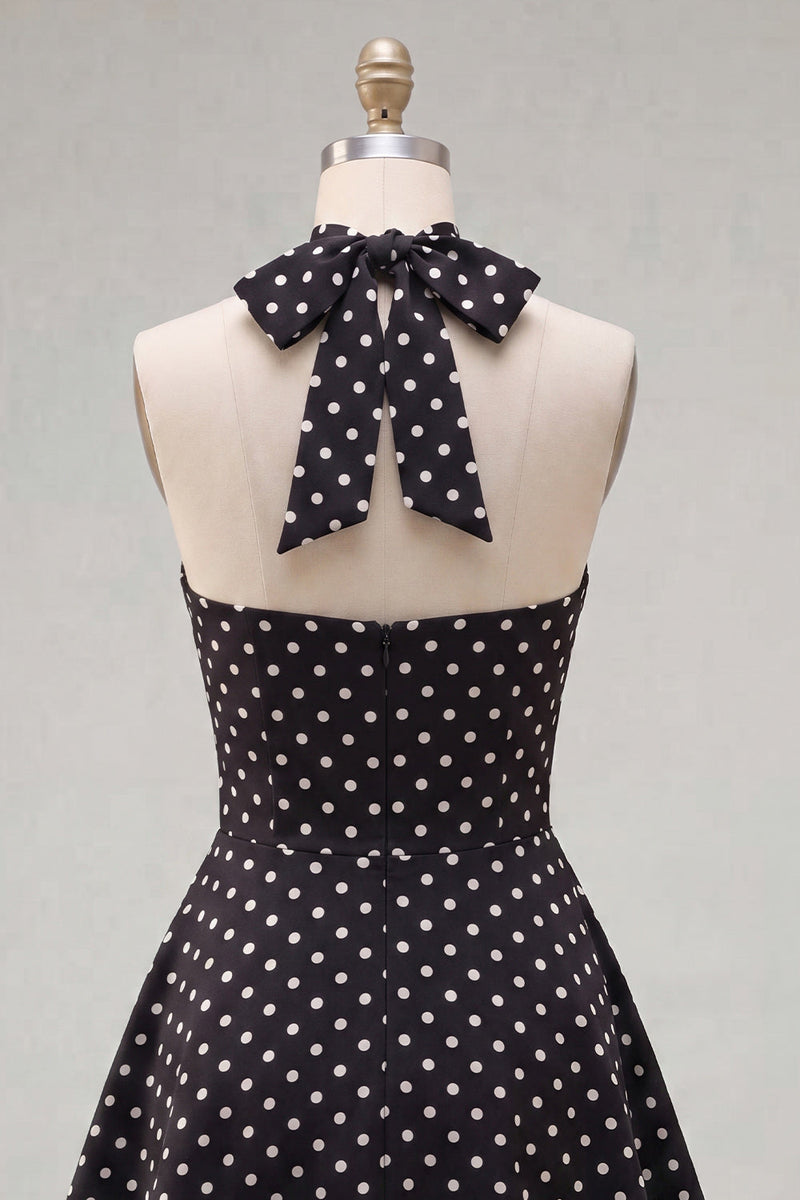 Load image into Gallery viewer, Black White Dot A Line Keyhole Halter Short Birthday Party Dress
