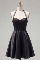 Load image into Gallery viewer, Black Halter A Line Short Birthday Party Dress with Beading