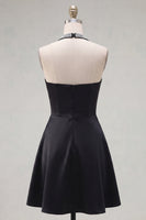 Load image into Gallery viewer, Black Halter A Line Short Birthday Party Dress with Beading