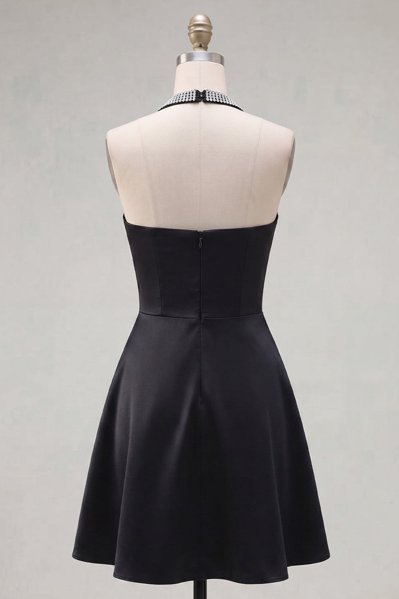 Load image into Gallery viewer, Black Halter A Line Short Birthday Party Dress with Beading