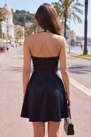 Load image into Gallery viewer, Black Halter A Line Short Birthday Party Dress with Beading