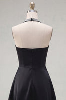 Load image into Gallery viewer, Black Halter A Line Short Birthday Party Dress with Beading
