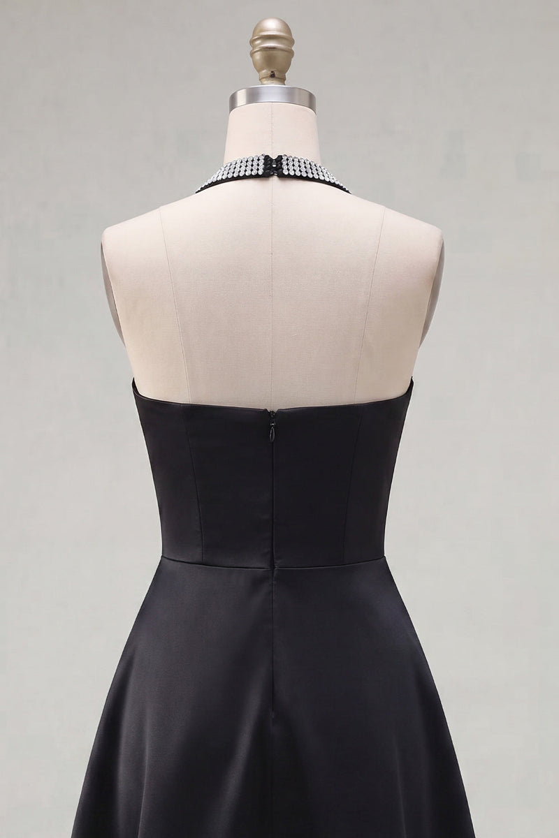 Load image into Gallery viewer, Black Halter A Line Short Birthday Party Dress with Beading