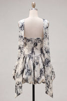 Load image into Gallery viewer, White Black Flower A Line Keyhole Strapless Short Birthday Party Dress