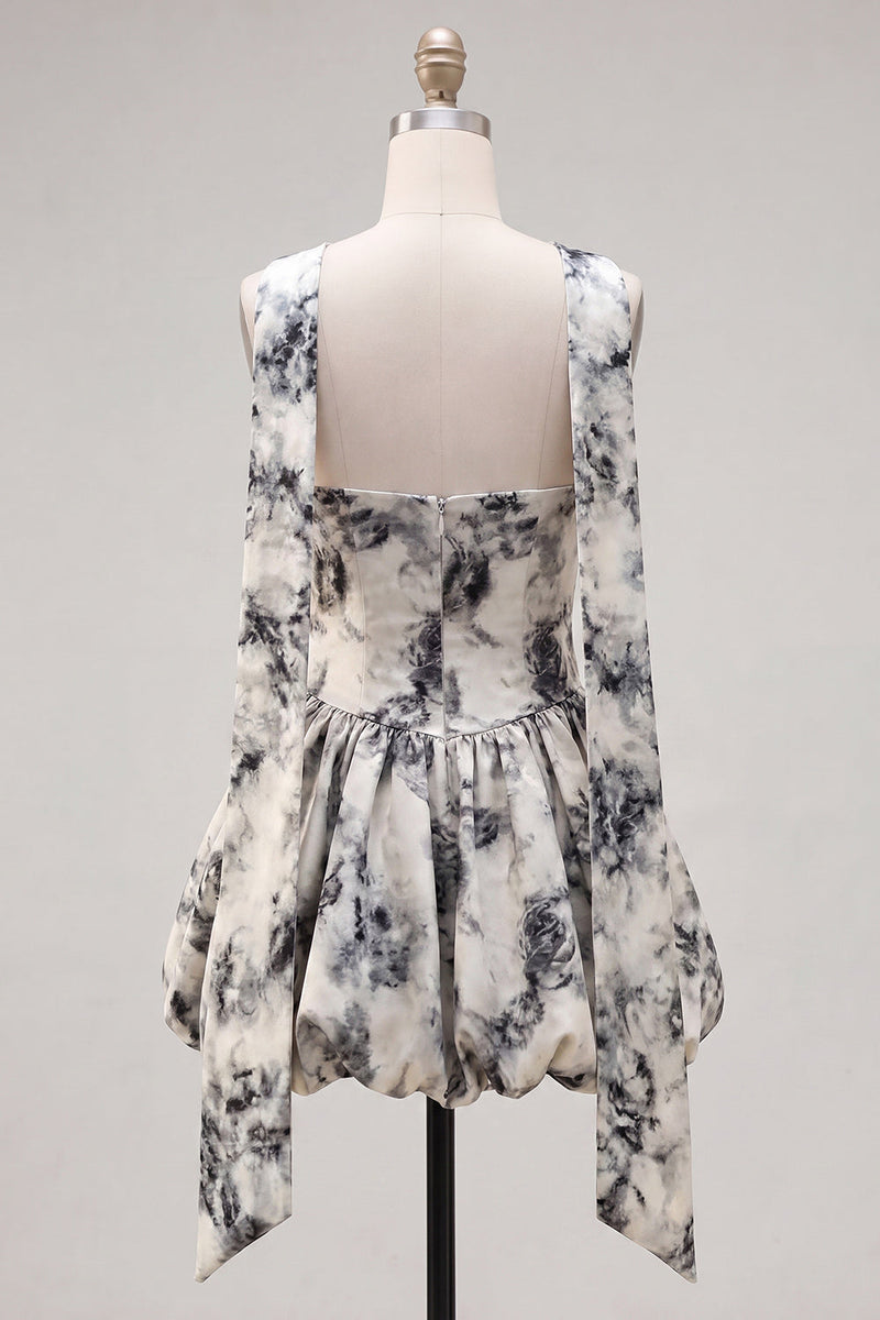 Load image into Gallery viewer, White Black Flower A Line Keyhole Strapless Short Birthday Party Dress