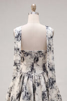 Load image into Gallery viewer, White Black Flower A Line Keyhole Strapless Short Birthday Party Dress