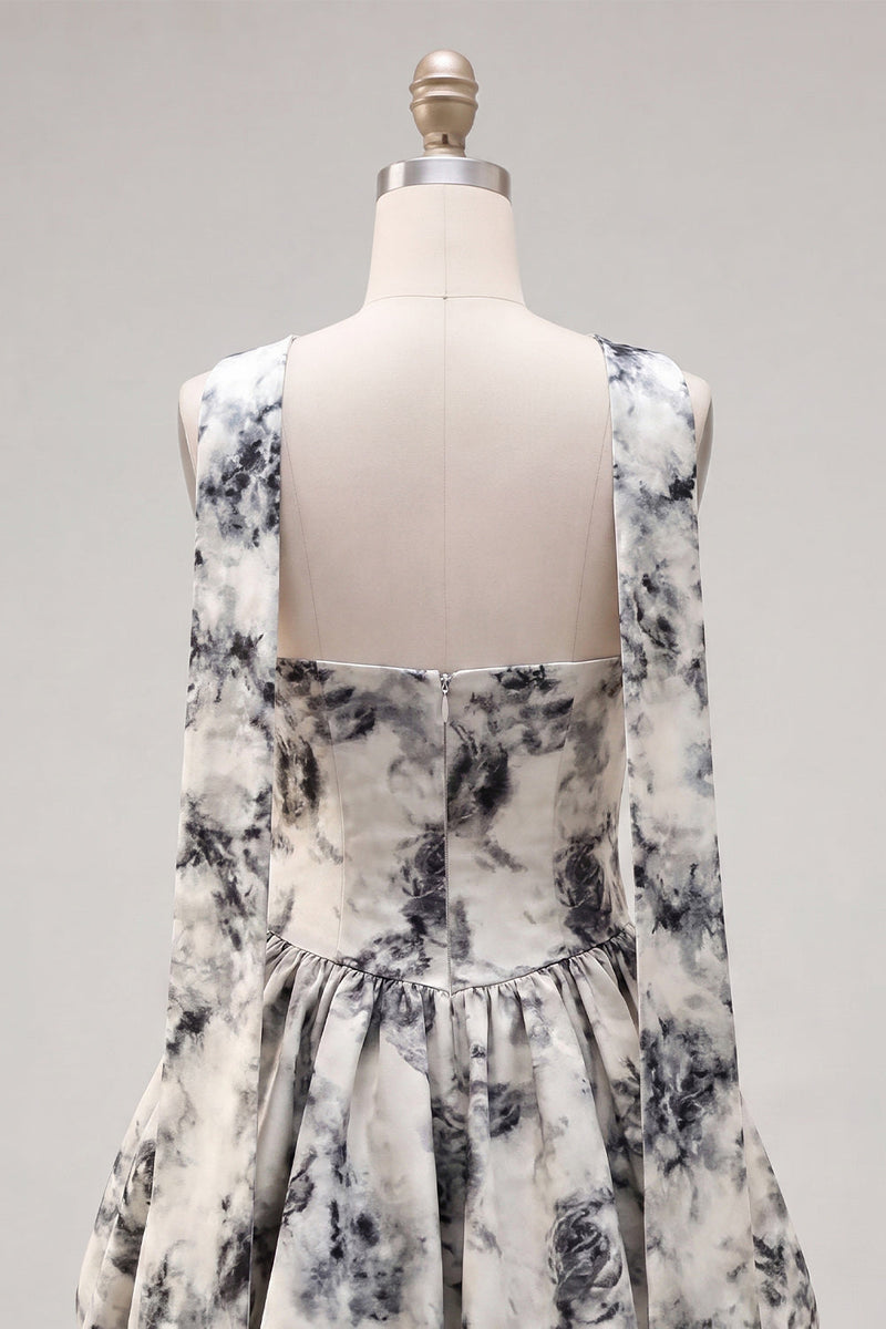 Load image into Gallery viewer, White Black Flower A Line Keyhole Strapless Short Birthday Party Dress