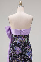 Load image into Gallery viewer, Sparkly Black Strapless Floral Tight Short Sequin Birthday Party Dress with Bow