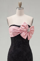 Load image into Gallery viewer, Black Pink Floral Strapless Tight Short Corset Beaded Birthday Party Dress with Bow