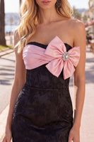 Load image into Gallery viewer, Black Pink Floral Strapless Tight Short Corset Beaded Birthday Party Dress with Bow