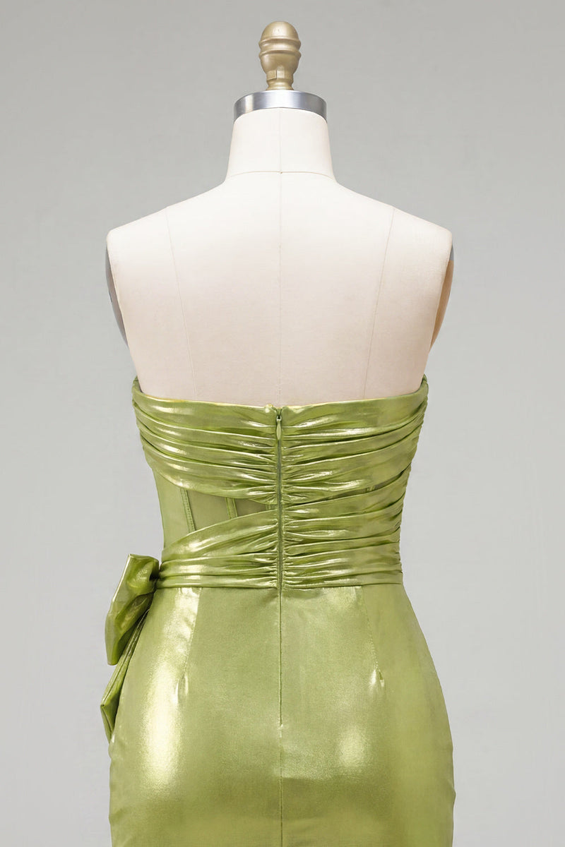 Load image into Gallery viewer, Green Corset Short Tight Strapless Ruched Birthday Party Dress with 3D Flowers