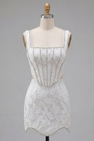 Load image into Gallery viewer, White Floral Corset Tight Square Neck Cut Out Short Birthday Party Dress