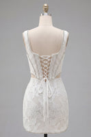 Load image into Gallery viewer, White Floral Corset Tight Square Neck Cut Out Short Birthday Party Dress