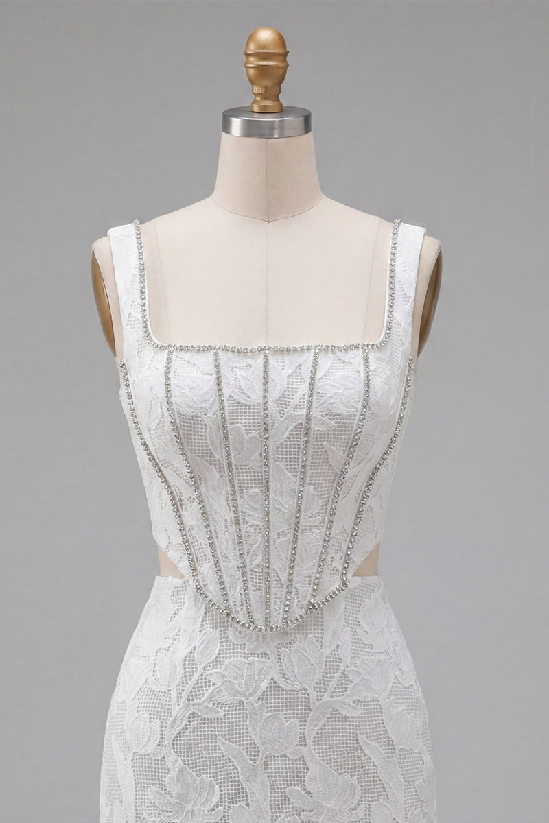 Load image into Gallery viewer, White Floral Corset Tight Square Neck Cut Out Short Birthday Party Dress