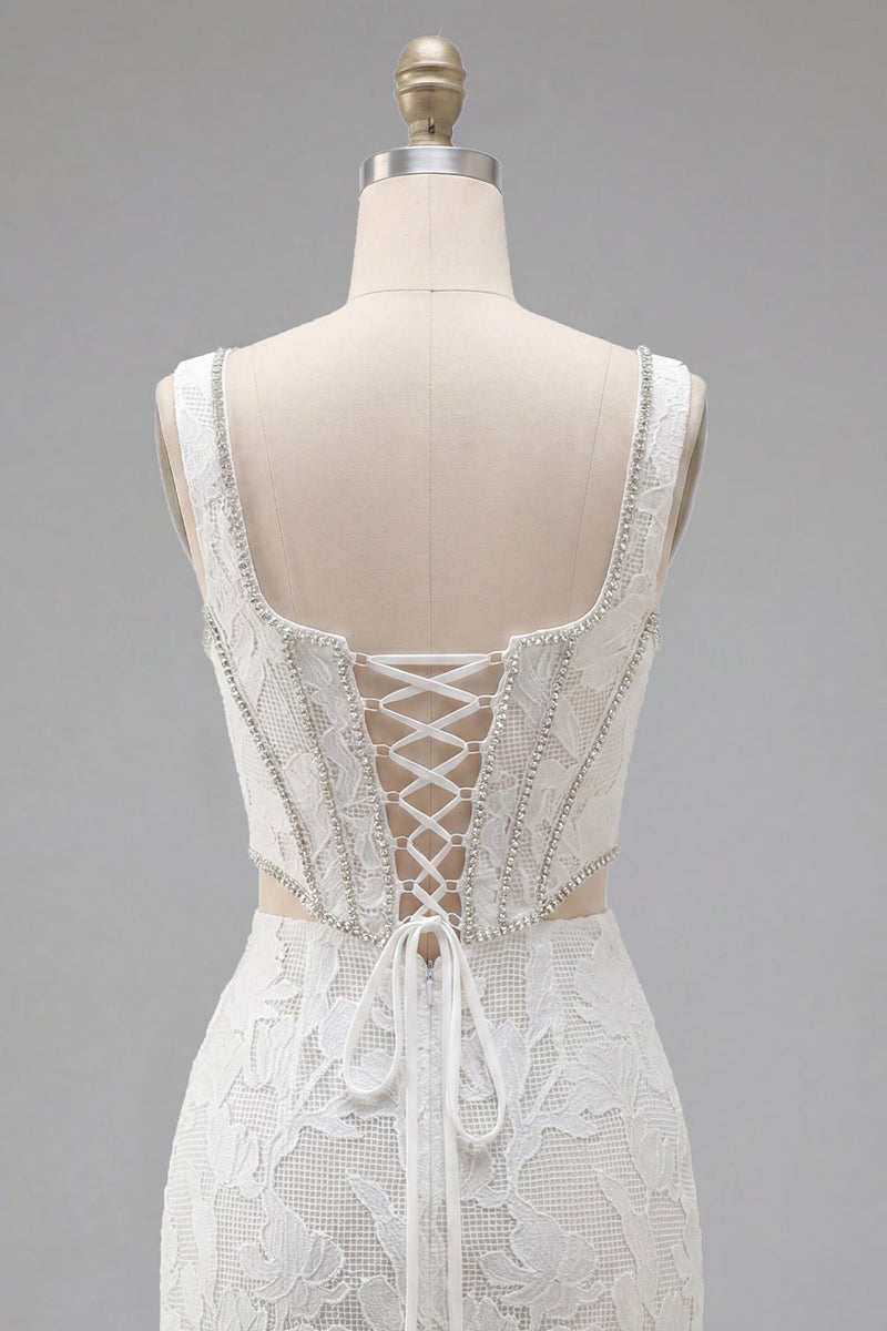 Load image into Gallery viewer, White Floral Corset Tight Square Neck Cut Out Short Birthday Party Dress