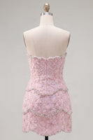 Load image into Gallery viewer, Sparkly Pink Floral Strapless Tight Short Birthday Party Dress with Pearls