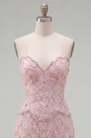 Load image into Gallery viewer, Sparkly Pink Floral Strapless Tight Short Birthday Party Dress with Pearls