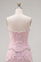 Load image into Gallery viewer, Sparkly Pink Floral Strapless Tight Short Birthday Party Dress with Pearls