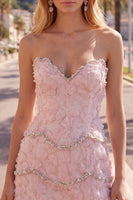 Load image into Gallery viewer, Sparkly Pink Floral Strapless Tight Short Birthday Party Dress with Pearls