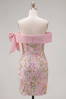 Load image into Gallery viewer, Sparkly Pink Floral Beaded Tight Short Birthday Party Dress with Bow