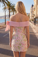 Load image into Gallery viewer, Sparkly Pink Floral Beaded Tight Short Birthday Party Dress with Bow