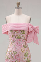 Load image into Gallery viewer, Sparkly Pink Floral Beaded Tight Short Birthday Party Dress with Bow