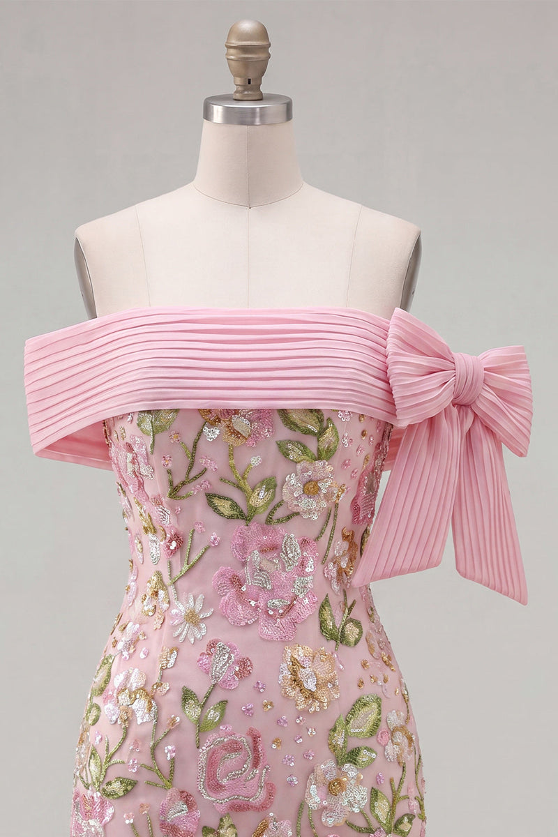 Load image into Gallery viewer, Sparkly Pink Floral Beaded Tight Short Birthday Party Dress with Bow