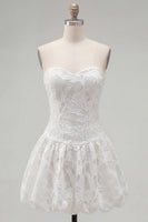 Load image into Gallery viewer, White Floral Strapless A Line Short Birthday Party Dress