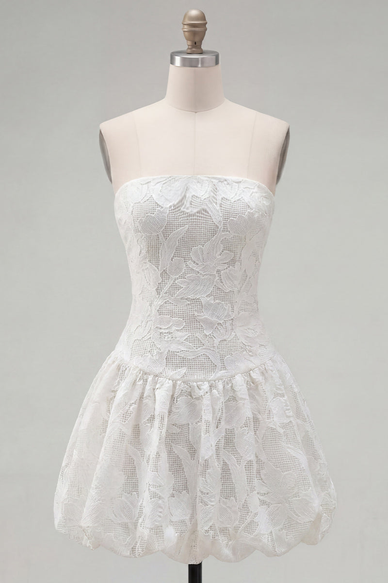 Load image into Gallery viewer, White Floral Strapless A Line Short Birthday Party Dress