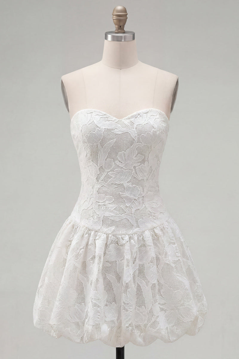 Load image into Gallery viewer, White Floral Strapless A Line Short Birthday Party Dress
