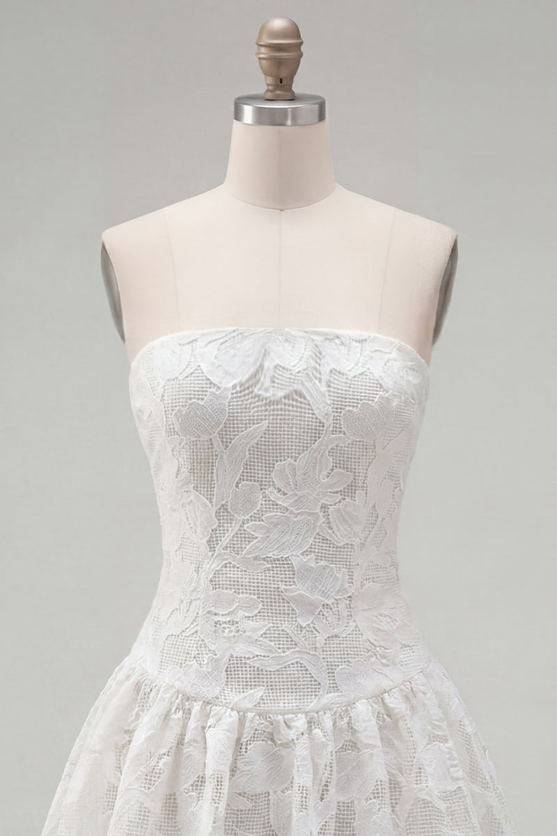 Load image into Gallery viewer, White Floral Strapless A Line Short Birthday Party Dress