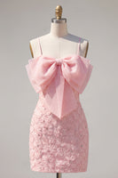 Load image into Gallery viewer, Sparkly Pink Floral Tight Spaghetti Straps Short Birthday Party Dress with Pearls