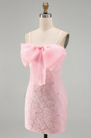 Load image into Gallery viewer, Sparkly Pink Floral Tight Spaghetti Straps Short Birthday Party Dress with Pearls