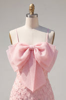 Load image into Gallery viewer, Sparkly Pink Floral Tight Spaghetti Straps Short Birthday Party Dress with Pearls