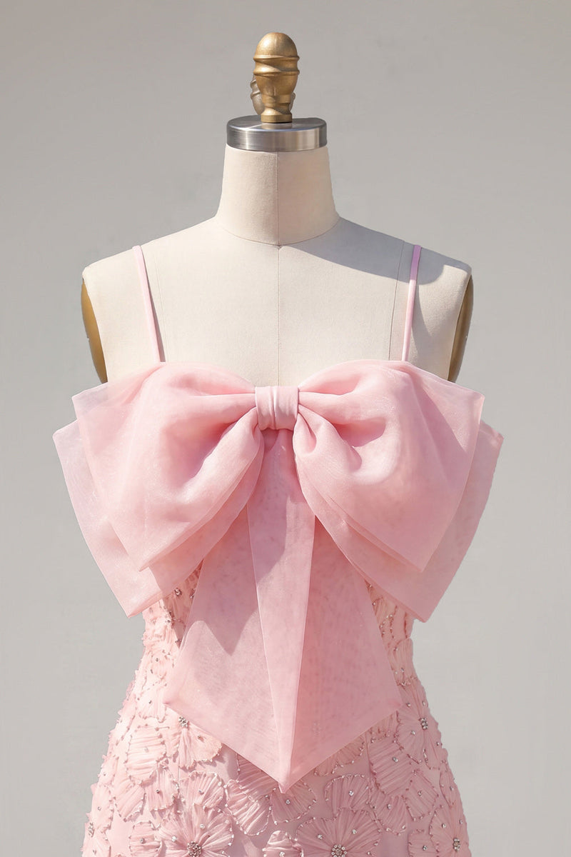 Load image into Gallery viewer, Sparkly Pink Floral Tight Spaghetti Straps Short Birthday Party Dress with Pearls