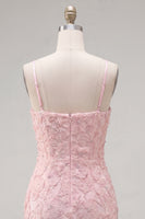 Load image into Gallery viewer, Sparkly Pink Floral Tight Spaghetti Straps Short Birthday Party Dress with Pearls