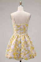 Load image into Gallery viewer, Butter Yellow Floral Short Keyhole A Line Birthday Party Dress with 3D Flower