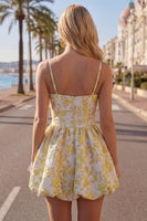 Load image into Gallery viewer, Butter Yellow Floral Short Keyhole A Line Birthday Party Dress with 3D Flower