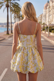 Butter Yellow Floral Short Keyhole A Line Birthday Party Dress with 3D Flower