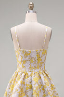 Load image into Gallery viewer, Butter Yellow Floral Short Keyhole A Line Birthday Party Dress with 3D Flower