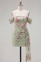 Load image into Gallery viewer, Black Floral Tight Off the Shoulder Short Birthday Party Dress with Sash