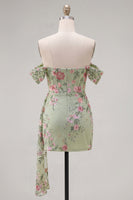 Load image into Gallery viewer, Black Floral Tight Off the Shoulder Short Birthday Party Dress with Sash