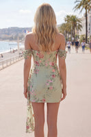 Load image into Gallery viewer, Black Floral Tight Off the Shoulder Short Birthday Party Dress with Sash