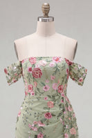 Load image into Gallery viewer, Black Floral Tight Off the Shoulder Short Birthday Party Dress with Sash