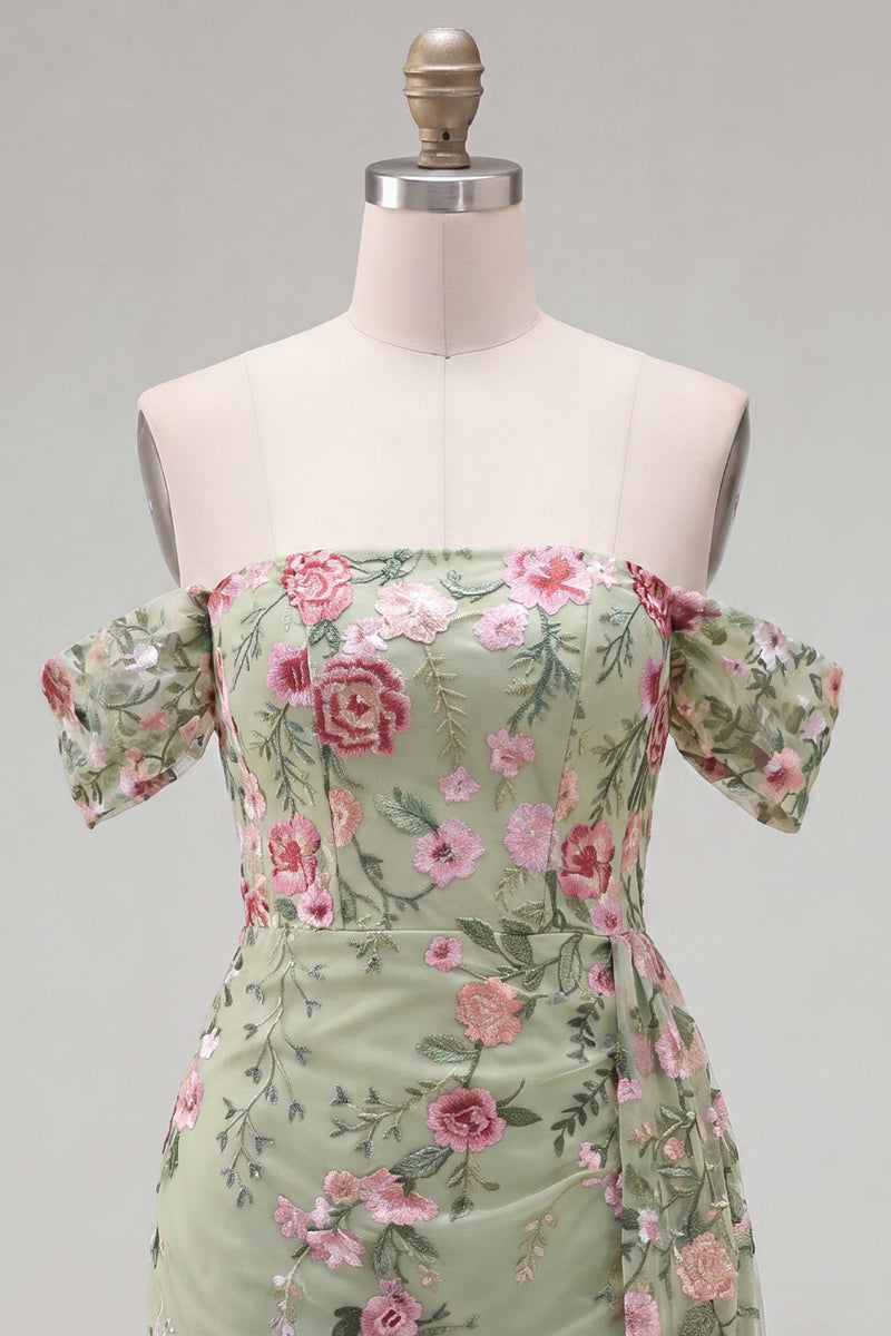 Load image into Gallery viewer, Black Floral Tight Off the Shoulder Short Birthday Party Dress with Sash