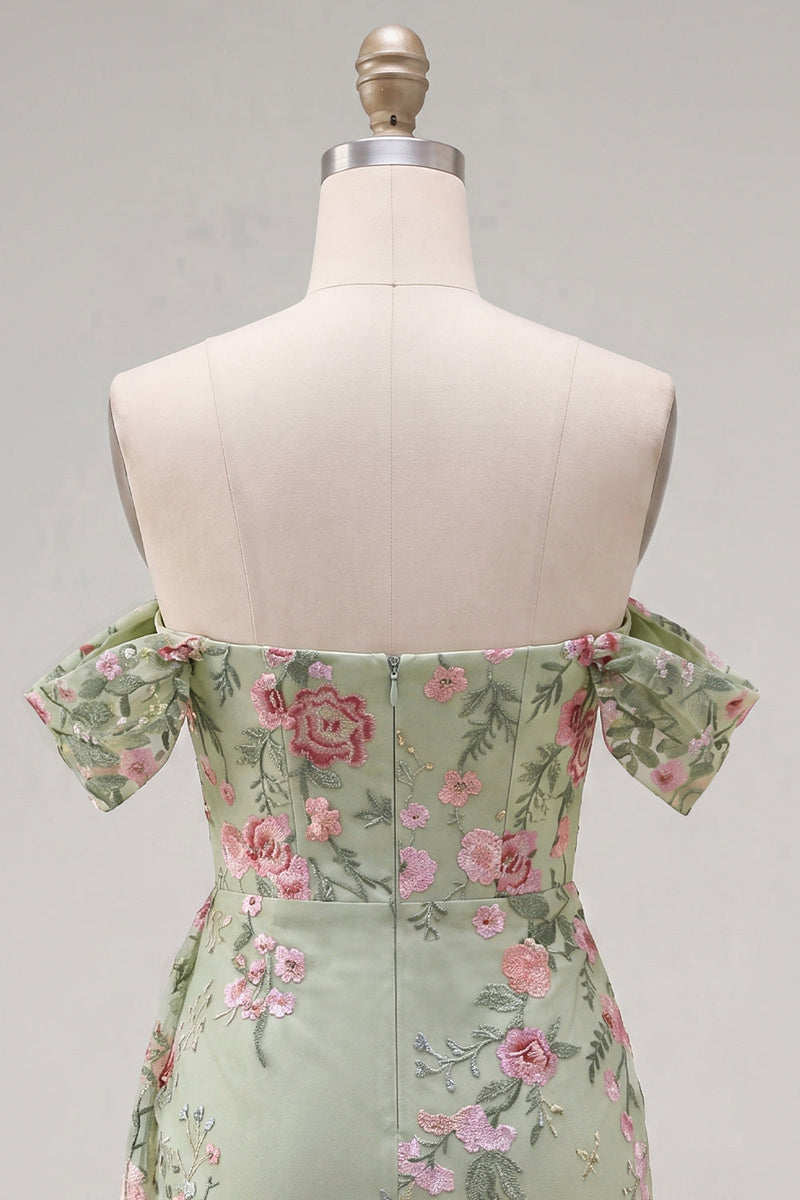 Load image into Gallery viewer, Black Floral Tight Off the Shoulder Short Birthday Party Dress with Sash
