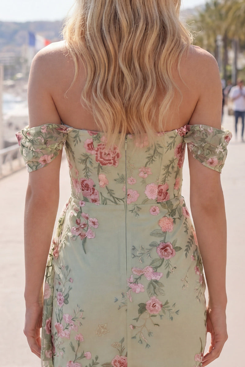 Load image into Gallery viewer, Black Floral Tight Off the Shoulder Short Birthday Party Dress with Sash